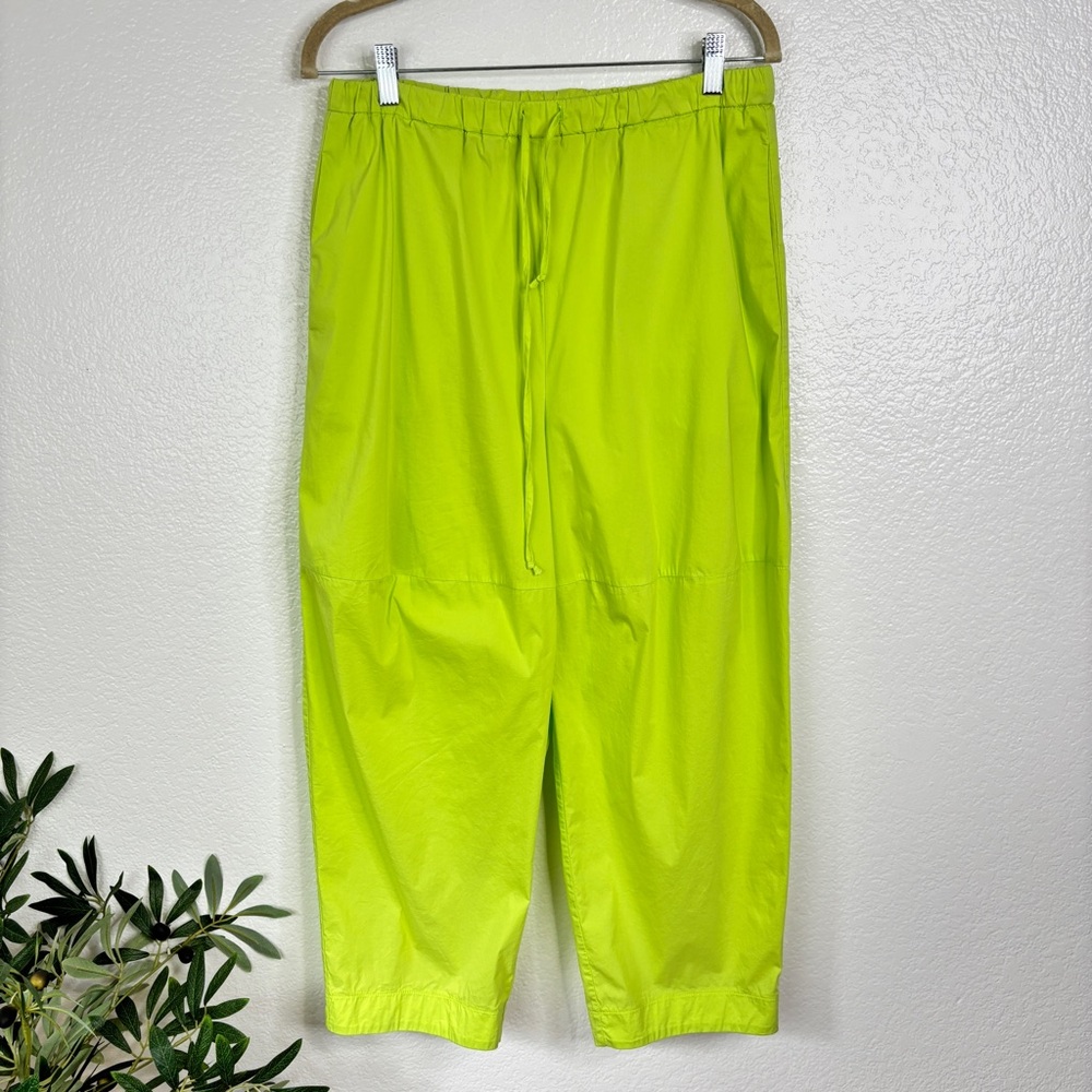 LIVIANA CONTI Stretch Cotton Lime Green Wide Leg Donna Pant Size L